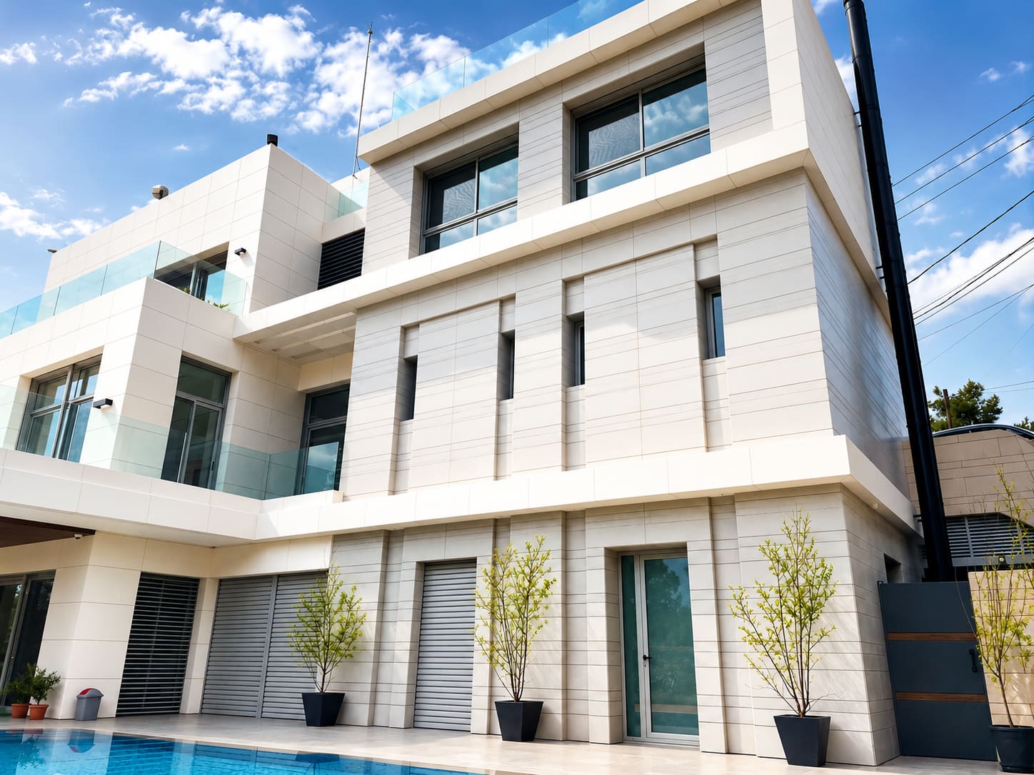 Villa facade with pool